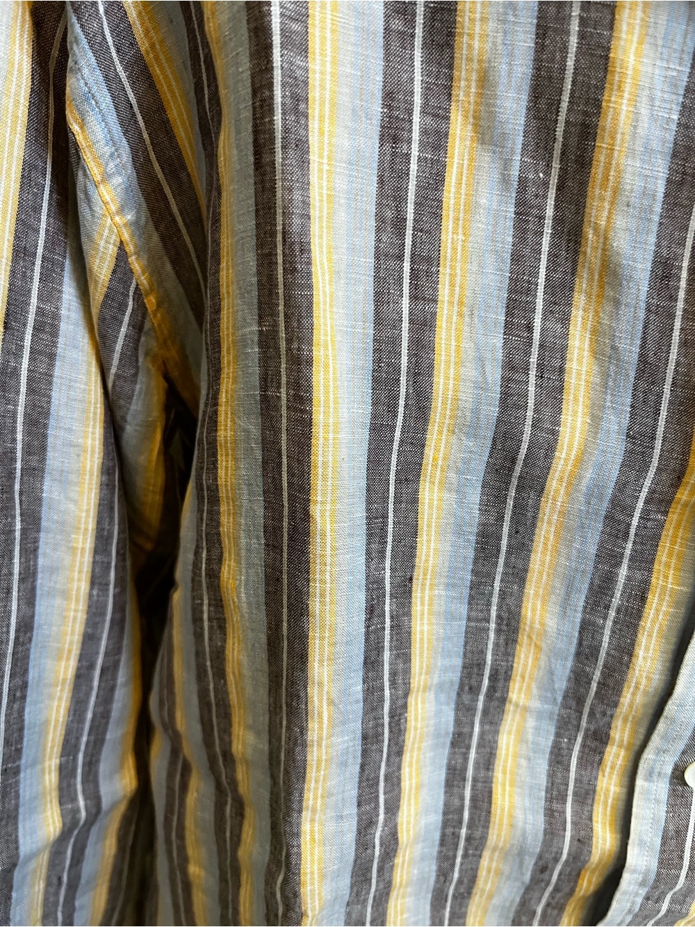 EUC Faconnable Striped Linen Button-Down in Yellow, Gray & Cream - Picture 7 of 7